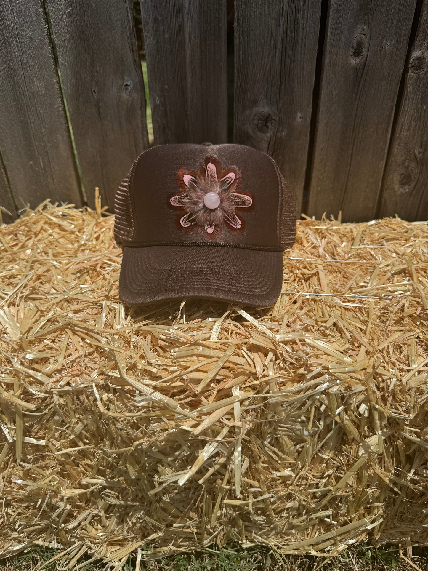 Brown with Pink Flower Trucker Hat